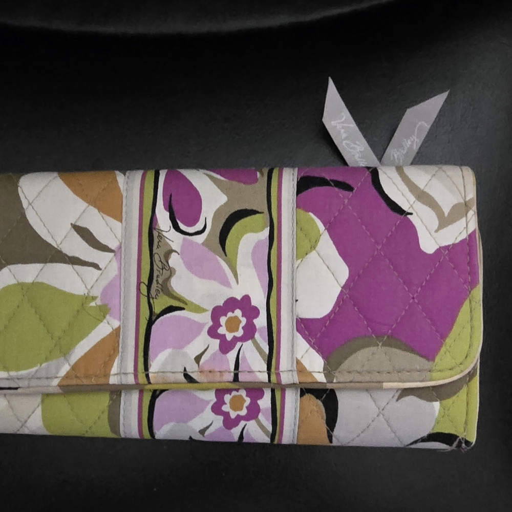 Vera Bradley Quilted Wallet - Purple and Cream
